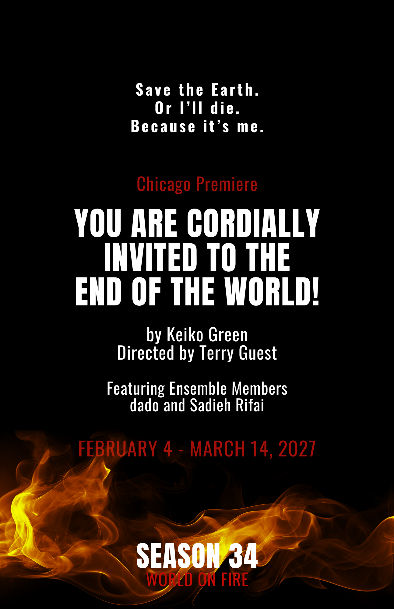 Written by Keiko Green
Directed by Terry Guest
Featuring Ensemble Members dado and Sadieh Rifai
Previews: February 4 - 13, 2027
Regular Run: February 18 - March 14, 2027
Chicago Premiere
Since Greg’s terminal diagnosis, he’s felt a deep connection to the Earth—and to save himself, he’ll need to save the planet. Viv desperately wants to savor every last minute with her husband. Meanwhile M, our emcee, searches desperately to find meaning in the chaos of their final year with Dad. A heartfelt family story and joyful theatrical event, as magical as the world itself.
